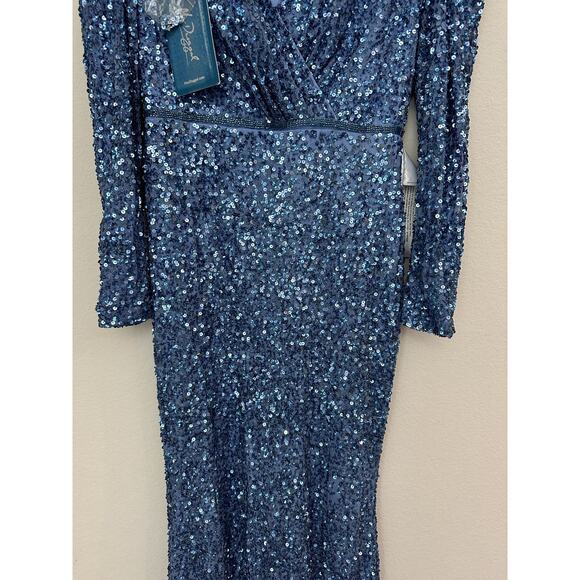 New Mac Duggal Blue Sequin Embellished V-Neck Evening Dress 5510 Size 8 - Picture 3 of 13